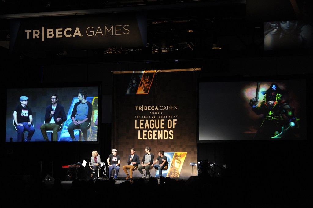 NEW YORK, NY - NOVEMBER 13:  Jamelle Jimenez, George Krstic, Moby Frank, Mark Yetter, and Curtis Churn speak at the Tribeca Games Presents The Craft And Creative Of League Of Legends on November 13, 2015 in New York City.  (Photo by Craig Barritt/Getty Images for Tribeca Games)