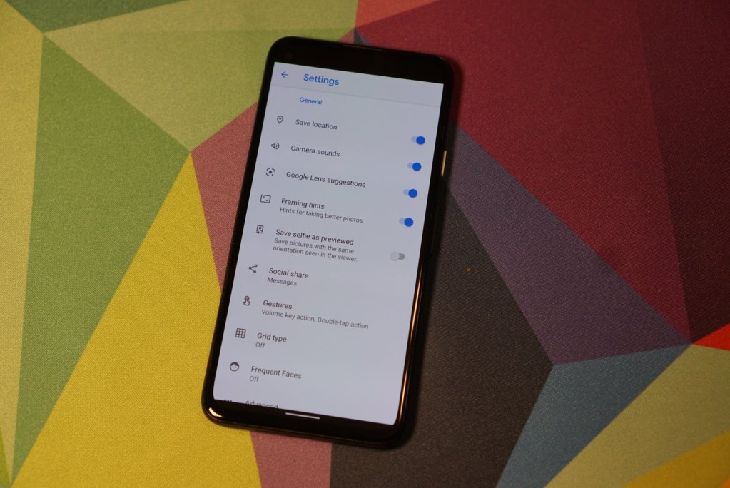 Settings screen on - Google Pixel 4a smartphone 